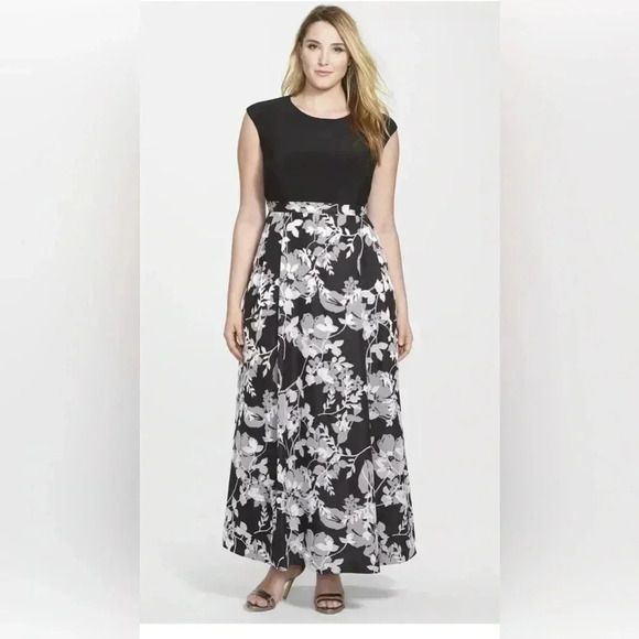 Alex Evenings Black Gray Floral Skirted Gown 8 - Picture 1 of 8